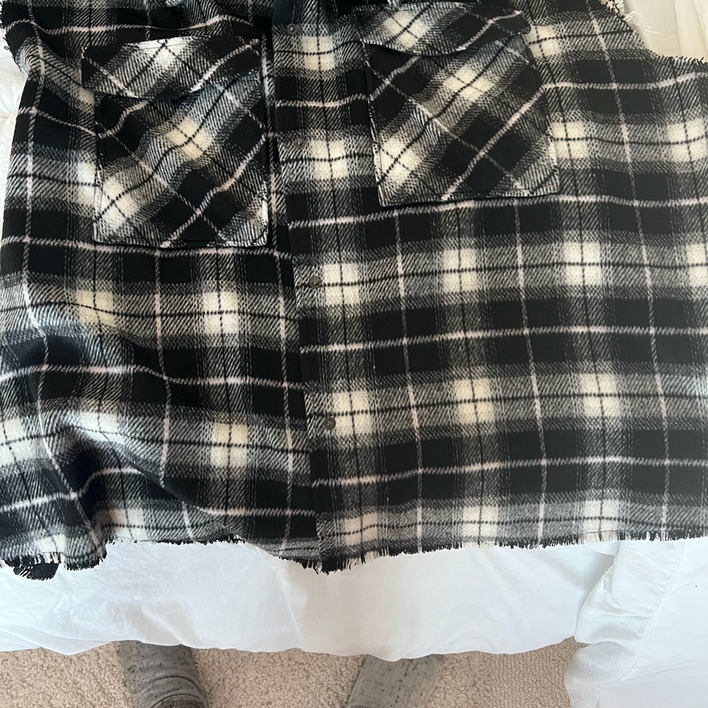 H&M Sleeveless Black And White Plaid Shirt Jacket XXLT - Picture 8 of 14